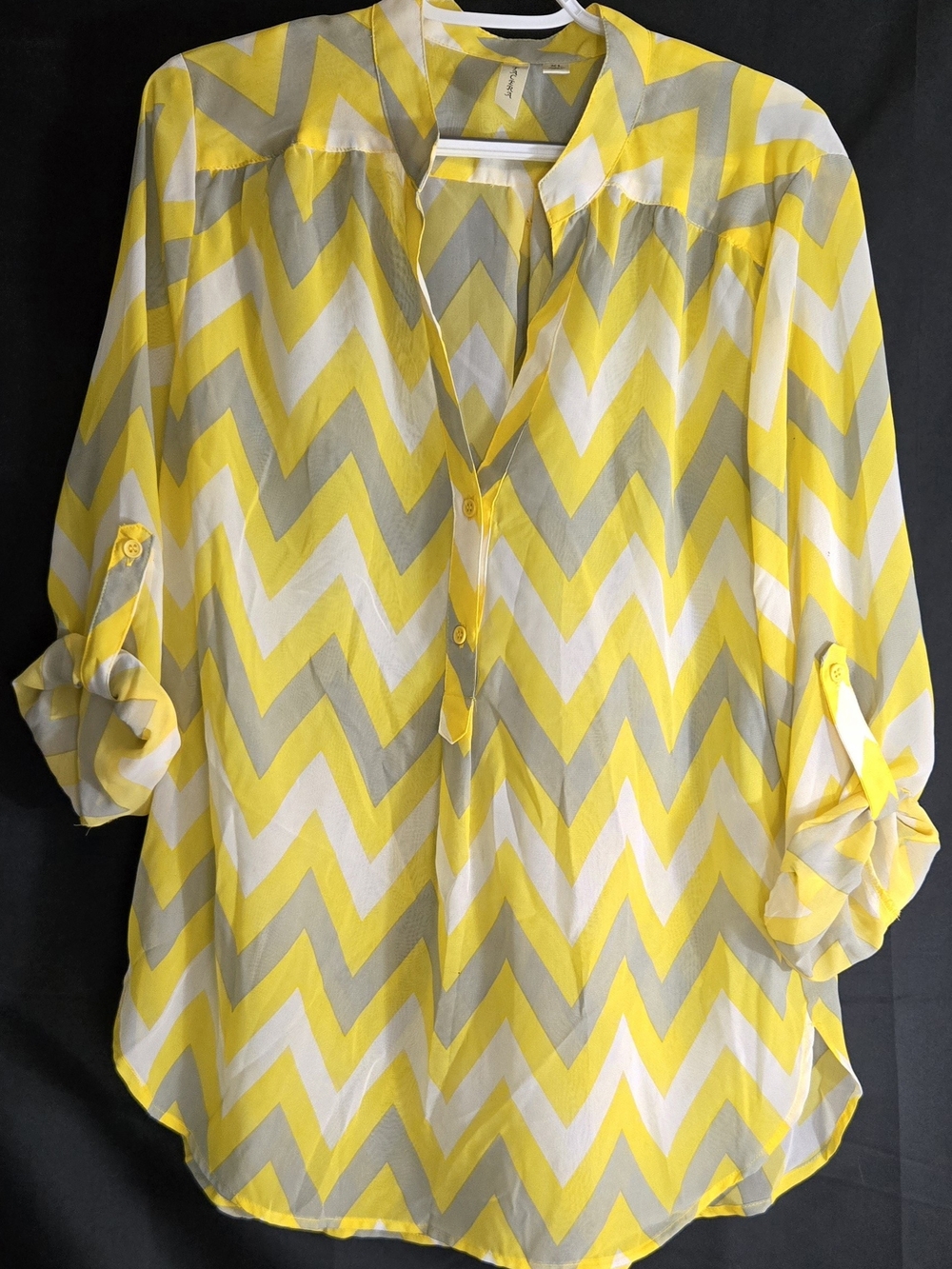Women’s Chevron Button-Front Blouse - Yellow, Gray & White #521